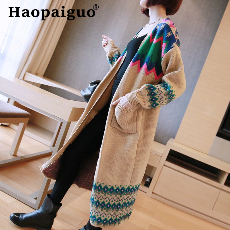 

2019 Autumn Winter Knitted Cardigan Loose Pocket Contrast Harajuku Women Black Sweater Female Cardigans Women's Coats Outerwear