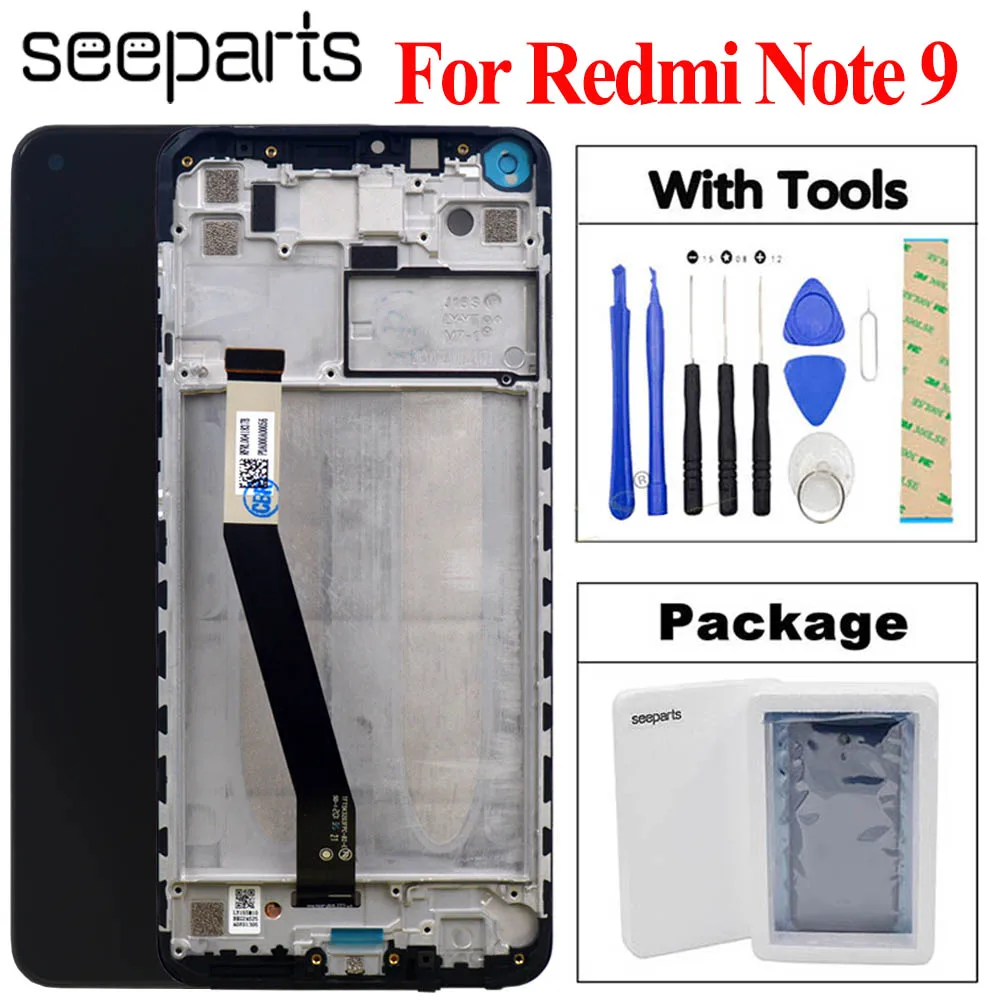 100% Tested 6.53”For Xiaomi Redmi Note 9 Lcd Display Touch Screen Digitizer Assembly Replacement With Frame For Redmi 10X 4G LCD