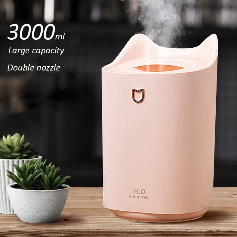 Home Air Humidifier 3000ML Double Nozzle Cool Mist Aroma Diffuser with Coloful LED light Heavy fog