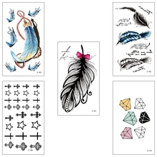 Fake temporary tattoo Water Transfer Black scar feathers cat Sticker Boy girl Beauty Sexy Cool Body Art 100 piece/lot  wholesale