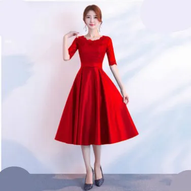 Medium Dress Red Сладкие воспоминания Половина рукава Кружева атласные платья подружки невесты цвета шампань темно синий красный черный платье подружки невесты Sw1997 - Цвет: Medium Dress Red