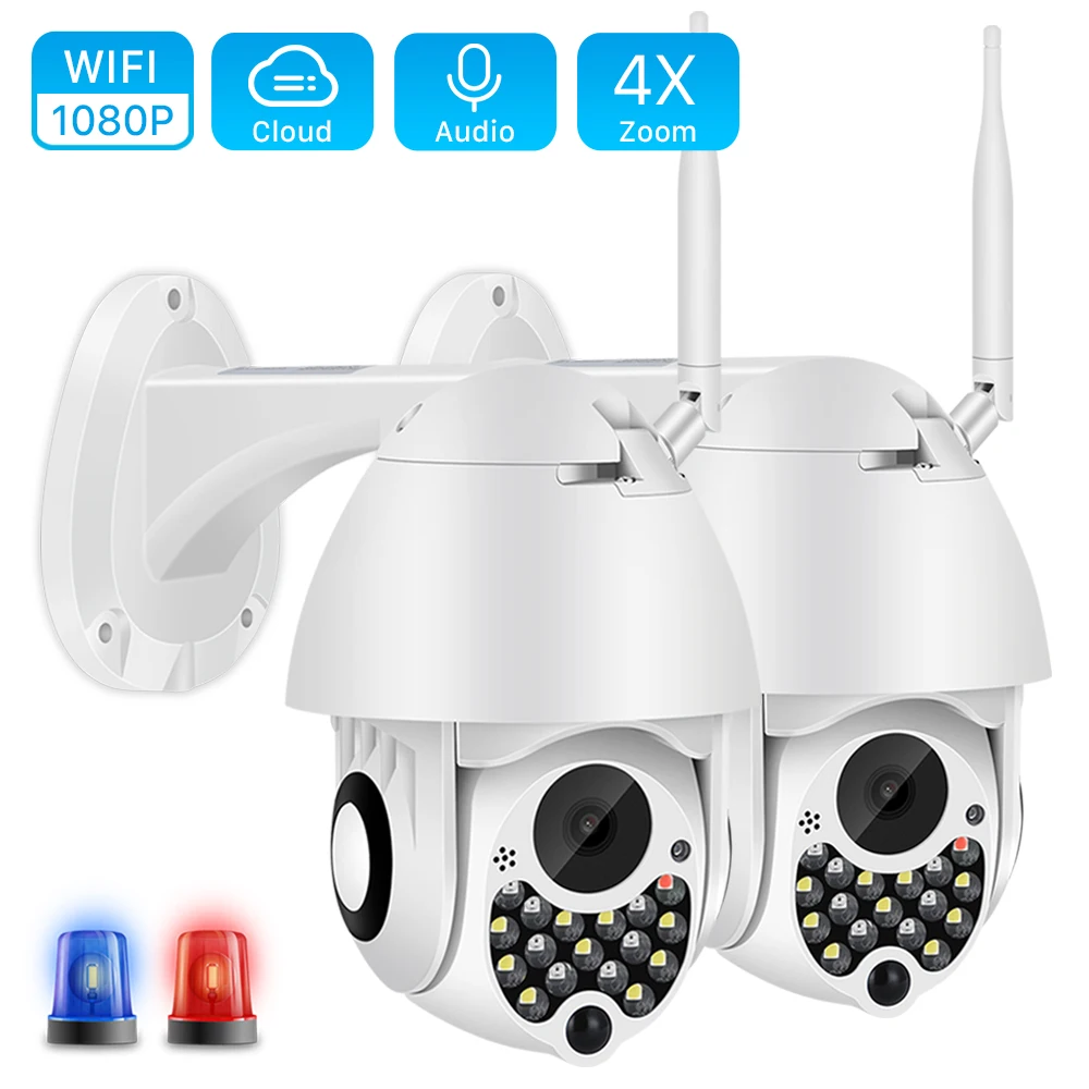 

1080P 2MP Wifi PTZ IP Camera Siren Light 17 LEDs Auto Tracking Cloud Home Security CCTV Camera 4X Digital Zoom Speed Dome Camera