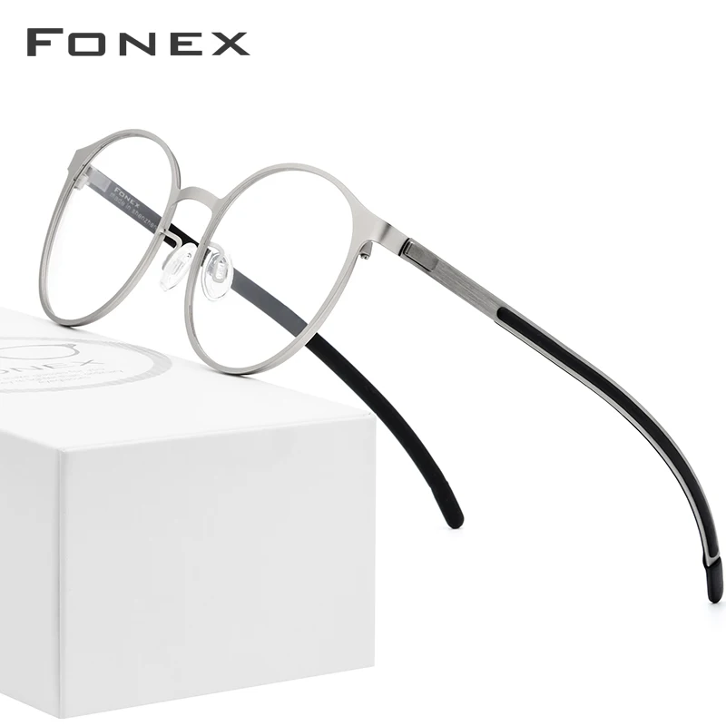 Ceny FONEX aluminiowe okulary optyczne rama mężczyźni Ultralight Retro okrągłe krótkowzroczność okulary korekcyjne kobiety metalowe pełne bezśrubowe okulary