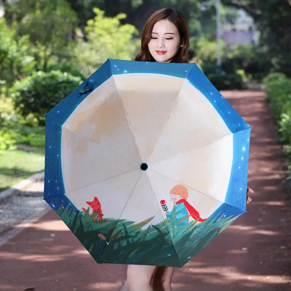 Маленький принц анимация иллюстрация 3 раза серебряная крышка зонтик складной Открытый солнце/дождь двойного назначения студенческий индивидуальный зонтик