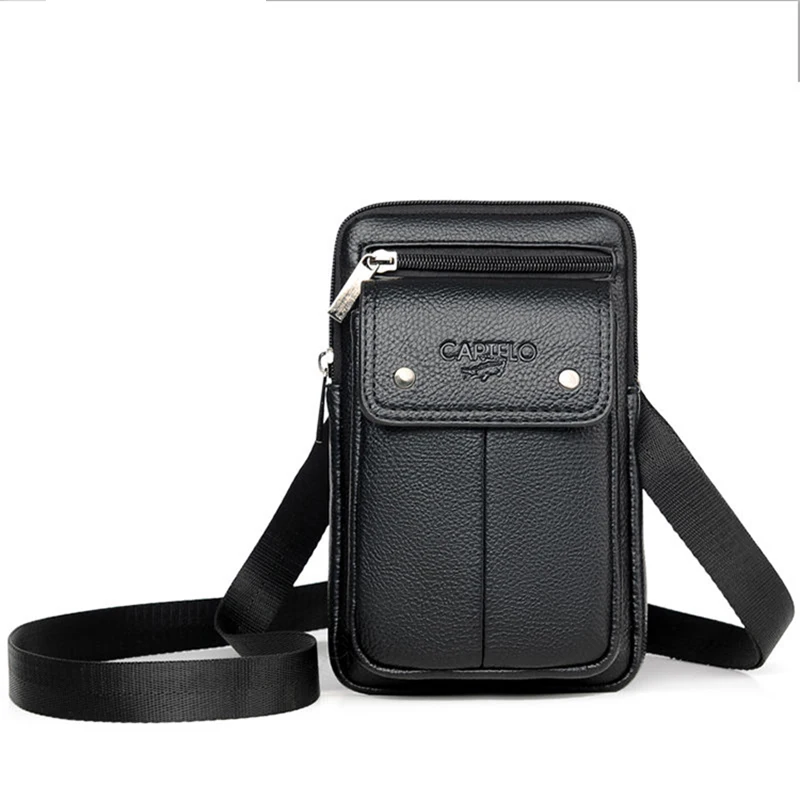 

Men's Shoulder Bag Soft PU Material Multi-Function Pockets High Quality Exquisite Mobile Phone Credit Storage Bag Waist Packs