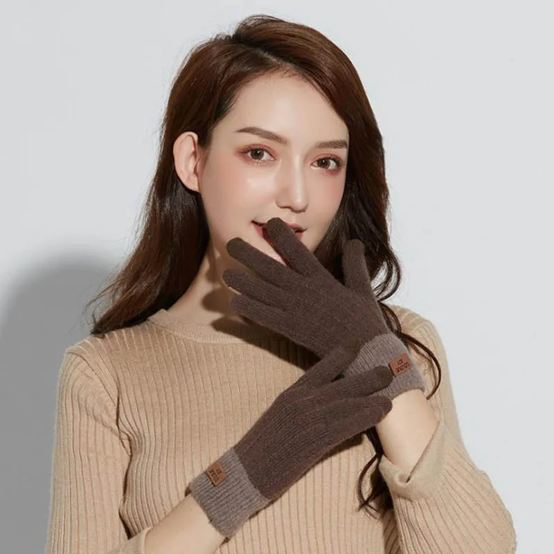Calymel, женские перчатки для сенсорного экрана, зимние варежки, теплые, для улицы, унисекс, высокое качество, модные перчатки, рождественские подарки - Цвет: I09 Dark Brown