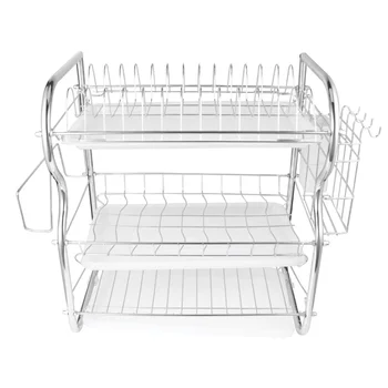 

Kitchen Cutlery Drain Rack 3 Layer Dish Drainer Iron Art Utensils Storage Organizer Rustproof Dishes Plates Organization Shelf (