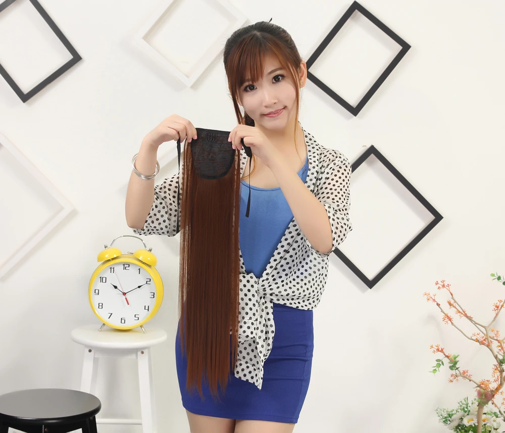 

BEIYUFEI Synthetic Hair Fiber Heat-Resistant Straight Hair With Ponytail Hair Extended Black Brown Headwear Synthetic Hair