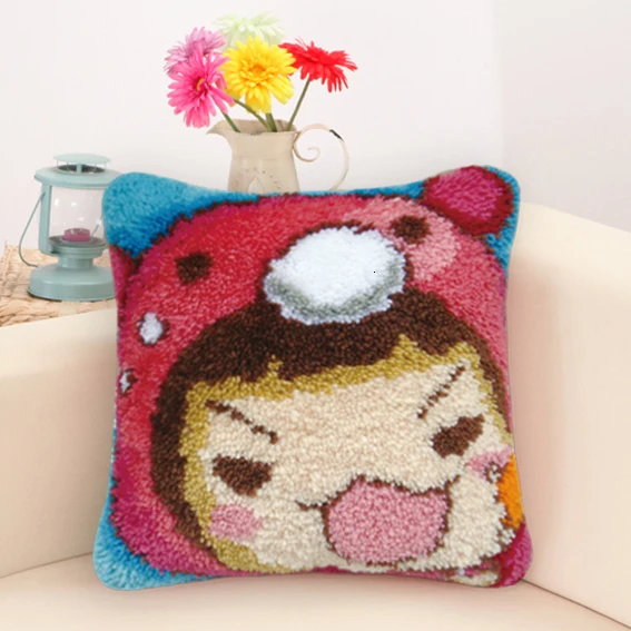 Smyrna Embroidery Carpet Knooppakket Cartoon Cushion Button Package Characters Klink Haak Kleed Bloemenb Borduurpakket Kussen