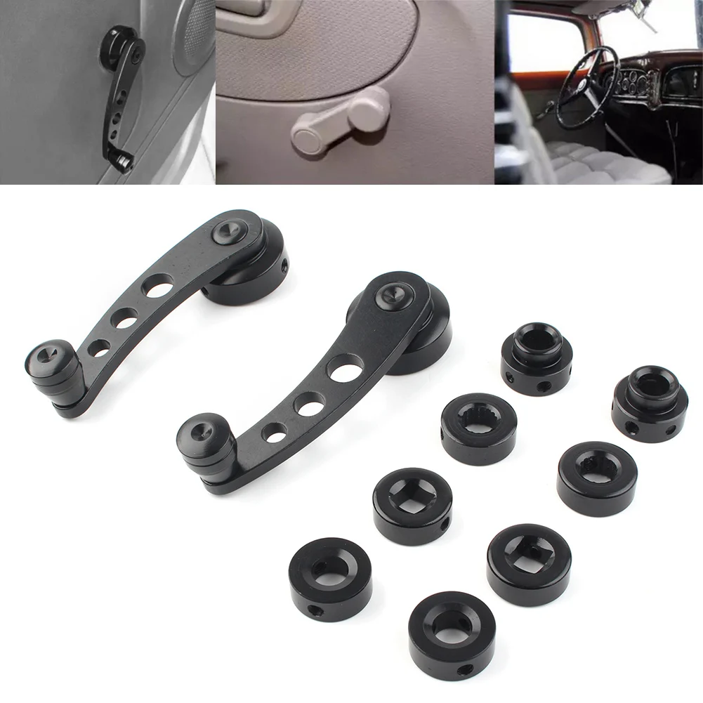 Car Window Handle Winder Riser Winder Crank Riser 2pcs Black Cnc