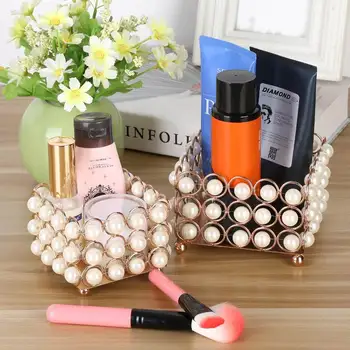 

PEANDIM Pearl Multifunction Jewelry Makeup Brush Pencil Container Home Office Desktop Storage Holder Wedding Party Candle Holder