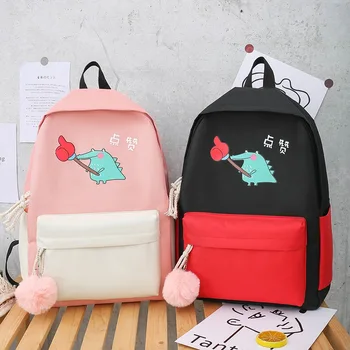 

2020 4pcs cute kids school Bag canvas women School backpack Cartoon Pattern school bag for teenager girl muchila Female Backpack