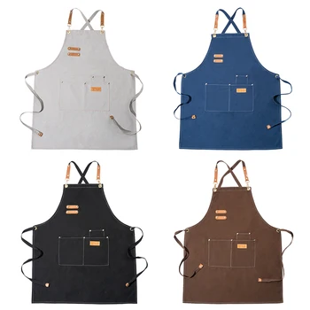 

Simple Cowboy Apron Denim Canvas Multi-pocket Adjustable Kitchen Cooking Sling Apron for Crafts Baking Chefs Unisex