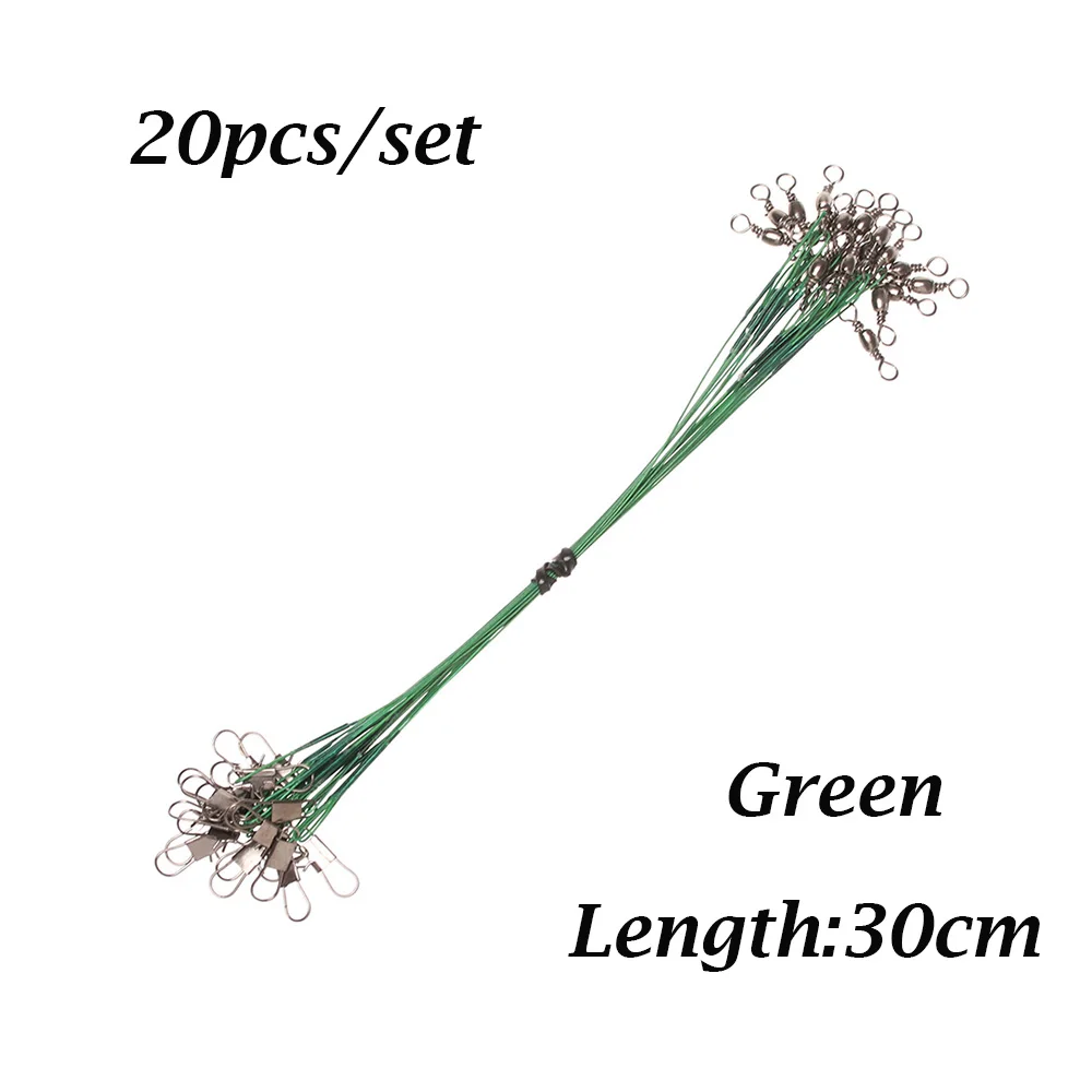 30cm Green 20 шт./компл. Стальная проволока лидер с шарнирным соединением 4 размера рыболовное грузило линия Olta Leadcore поводок, каблук 15 см, 20 см, 25 см, 30 см рыболовные принадлежности - Цвет: 30cm Green