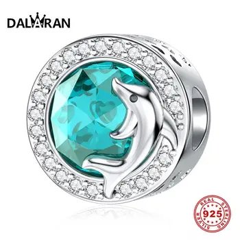 

DALARAN Dolphin Charm Silver 925 Ocean Blue Zircon Beads Fit Original Pandora Charms Silver 925 Bracelet DIY Women Jewelry