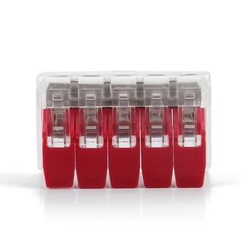 

60pcs 5 Cores Conductor Terminal Block Compact Connector 221-415 12-24AWG Red Flame Retardant Cables Adapters Sockets