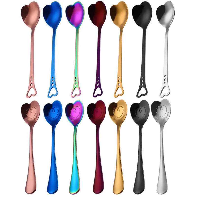 Stainless Steel Love Couple Spoon Teaspoon Coffee Heart Shape 1pc