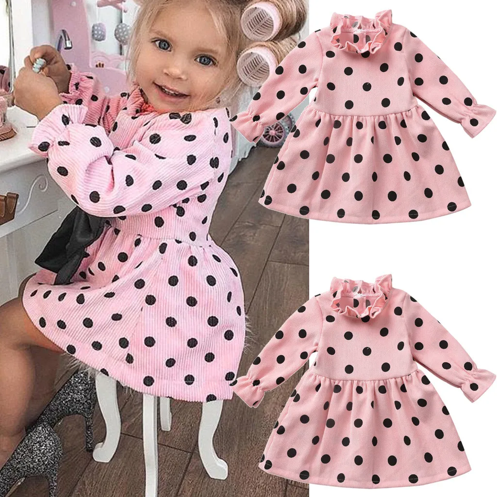 Зимнее платье для маленьких девочек; платья принцессы в горошек с оборками для девочек; зимние вечерние платья с длинными рукавами; повседневная одежда; детское платье; robe fille