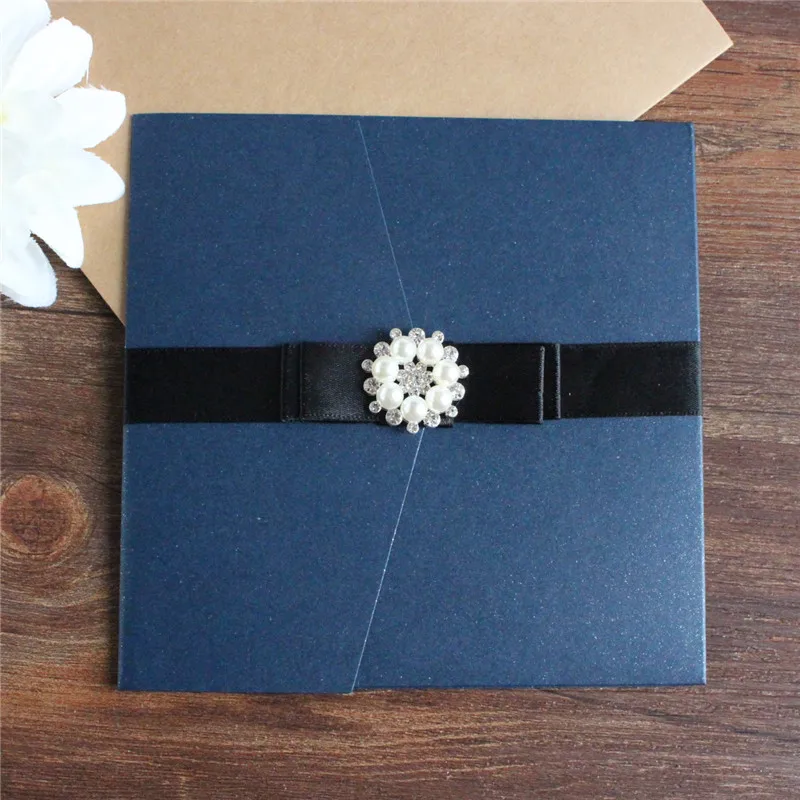 

Fall wedding invitation card brooch belly envelop customized invite RSVP design tri-fold pocket 50pcs