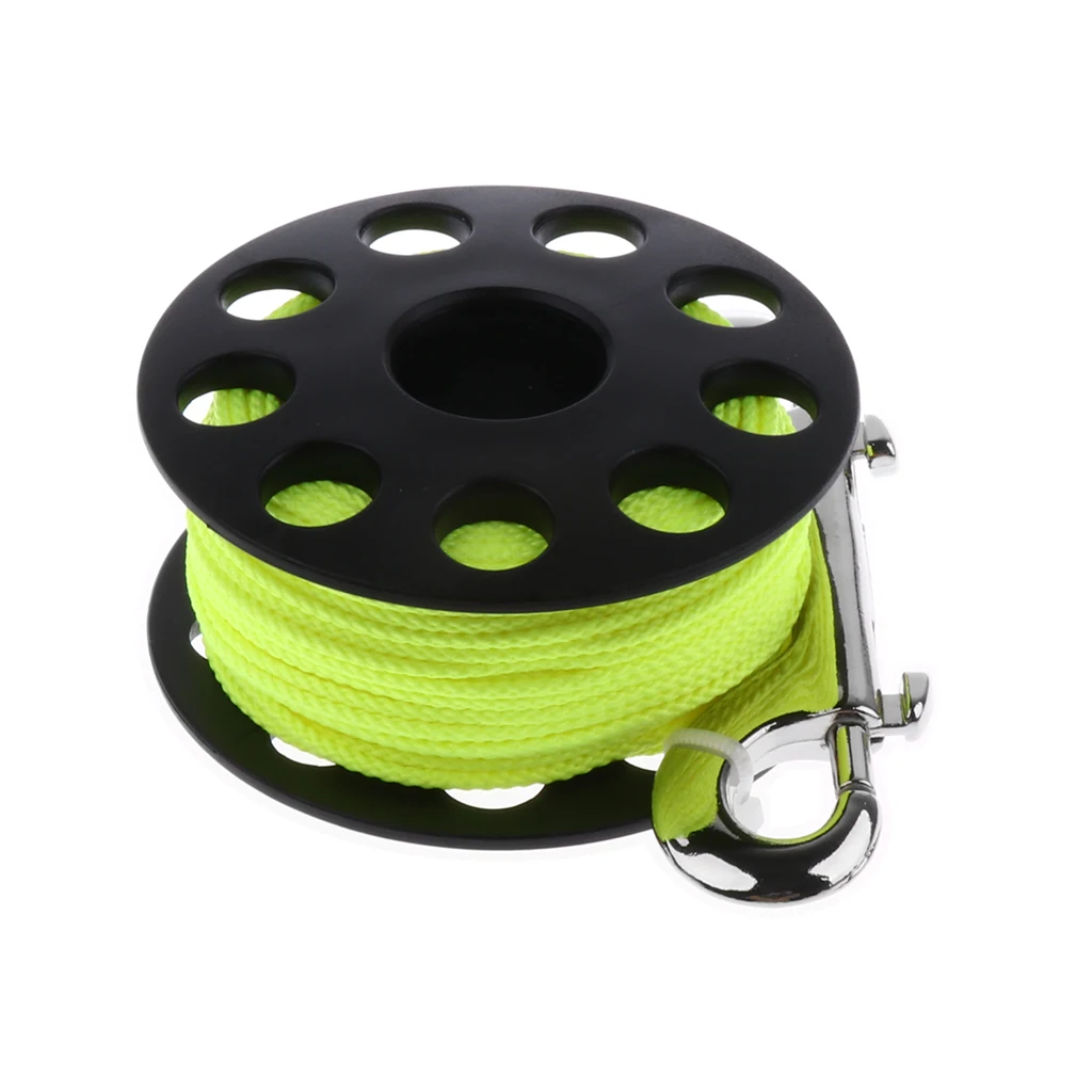 Underwater Sport Scuba Diving Finger Spool Cave Wreck Reel w/ 30m Yellow Line & Double End Snap Clip Safety Gear Equipment 