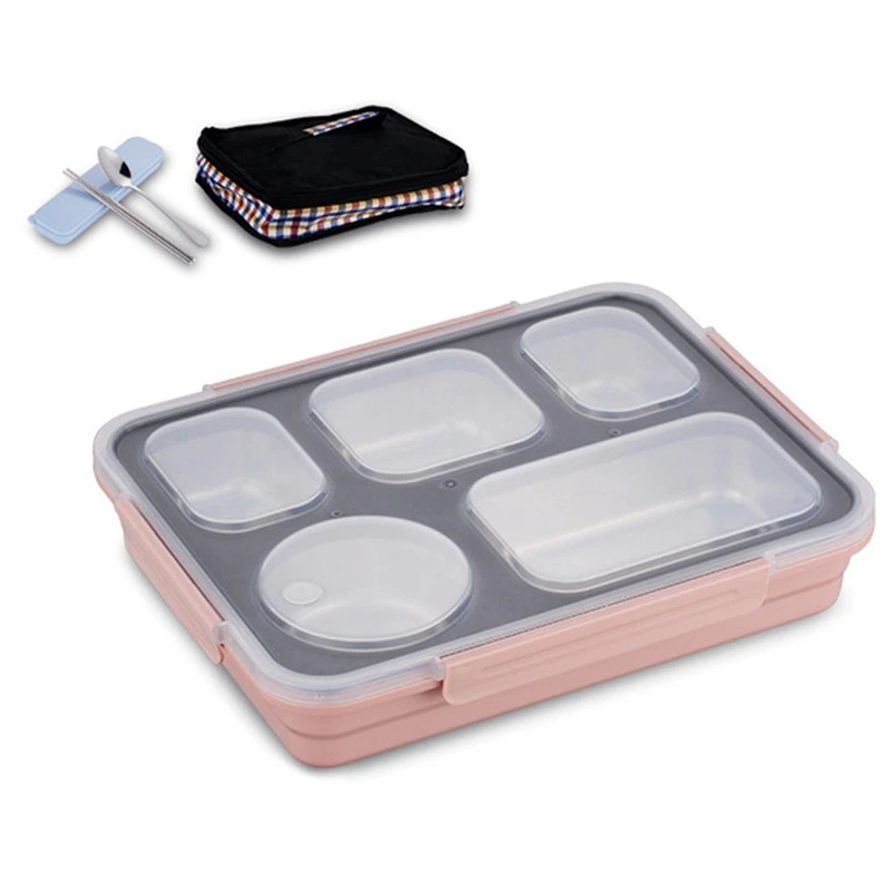 Pink 30cm Ланч-бокс, набор, термо-бокс Bento box с столовыми приборами, экологически чистый контейнер для еды, отдельные отсеки, герметичная еда не смешивается - Цвет: Pink 30cm