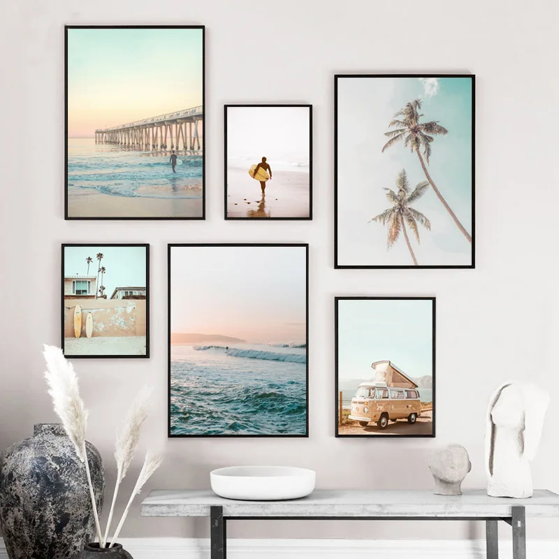 California Surf художественные принты Пляжное настенное искусство Летний принт закат