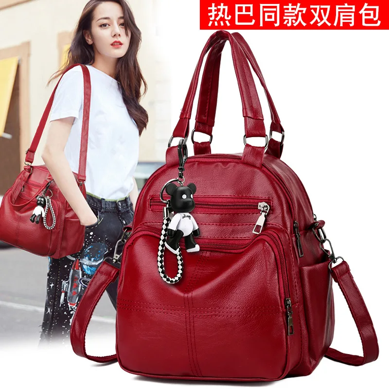 

2019 Europe And America Fashion Pu Solid Color Backpack Triple Use Double Back Students Shoulder Bag Versatile Shoulder Bag Hand