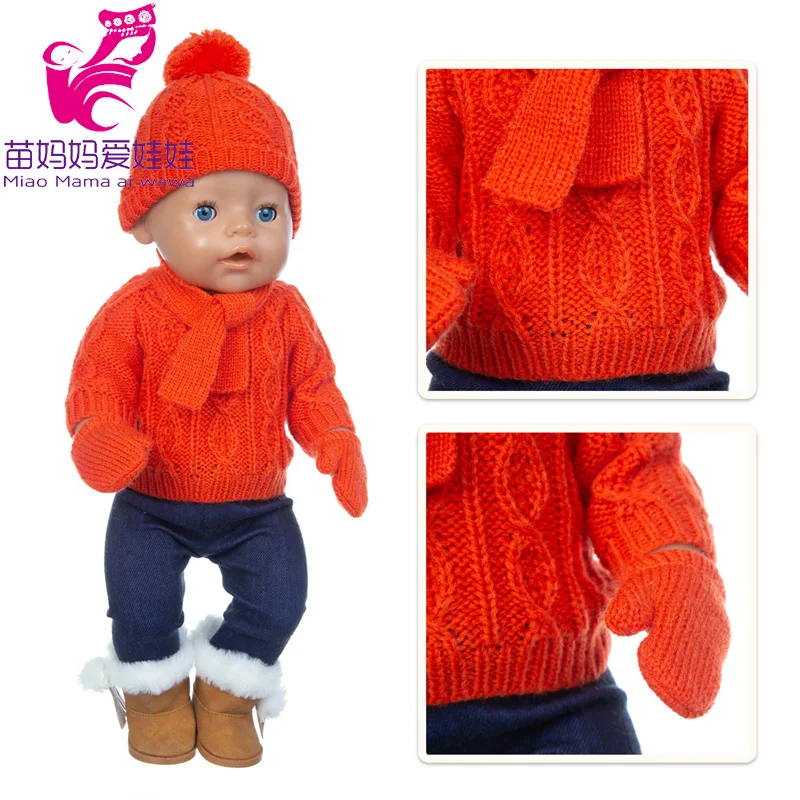Комплект из 4 предметов шапка шарф свитер платье для кукол-младенцев 40-43 см 18