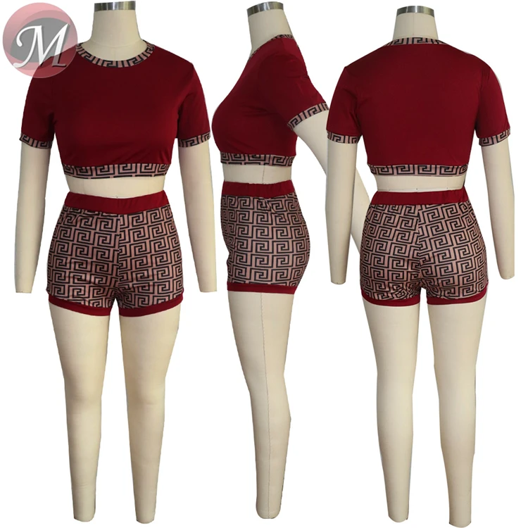 9032715 HOT sale women sports crop top and mini shorts two piece set