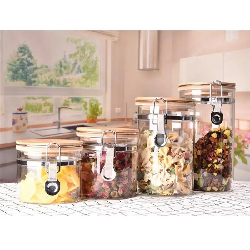 Stainless Steel Airtight Storage Jar with Clip Top Bamboo Lids Sealed Canister Food Storage Container for Loose Tea Coffee Bean