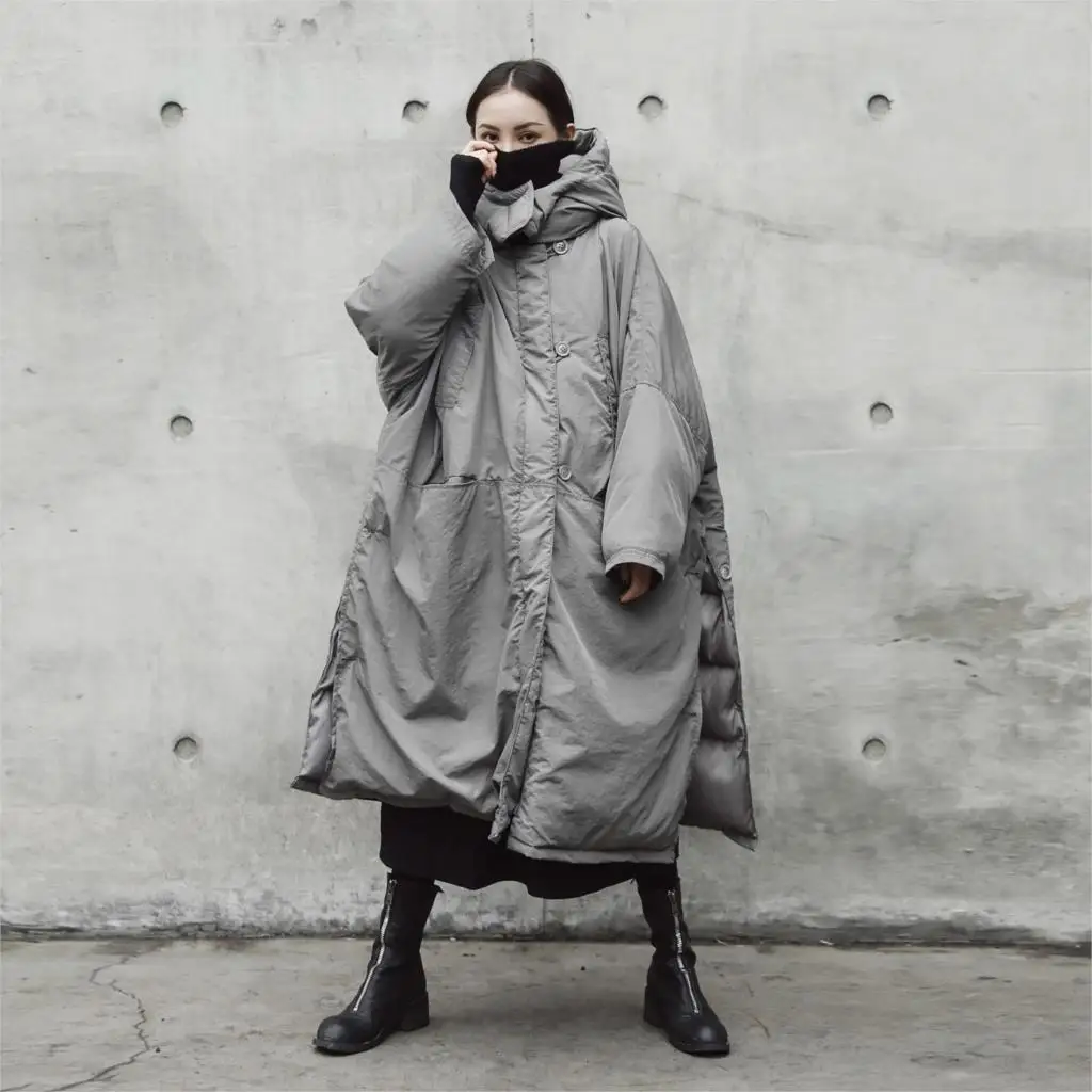 Women Solid Hooded Plus Size Coat Outerwear Ladies Loose Simple Parkas Long Coat Female Oversize Overcoat Topcoat Winter