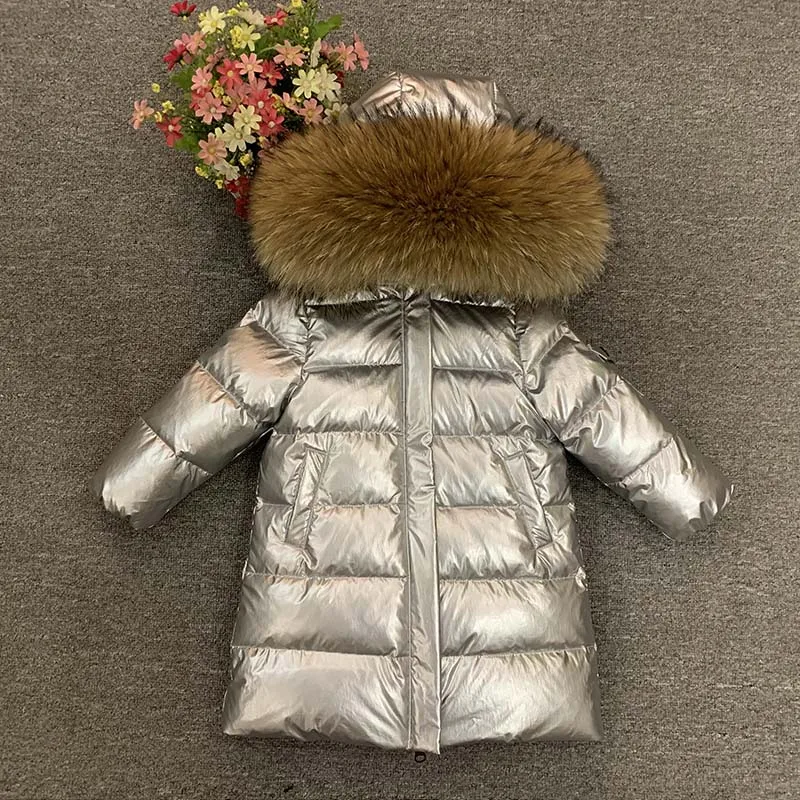 Children Girl boy Russia Winter real fur thickened waterproof Parka 90 down Long Coat jacket overcoat baby kids clothing outwear | Детская