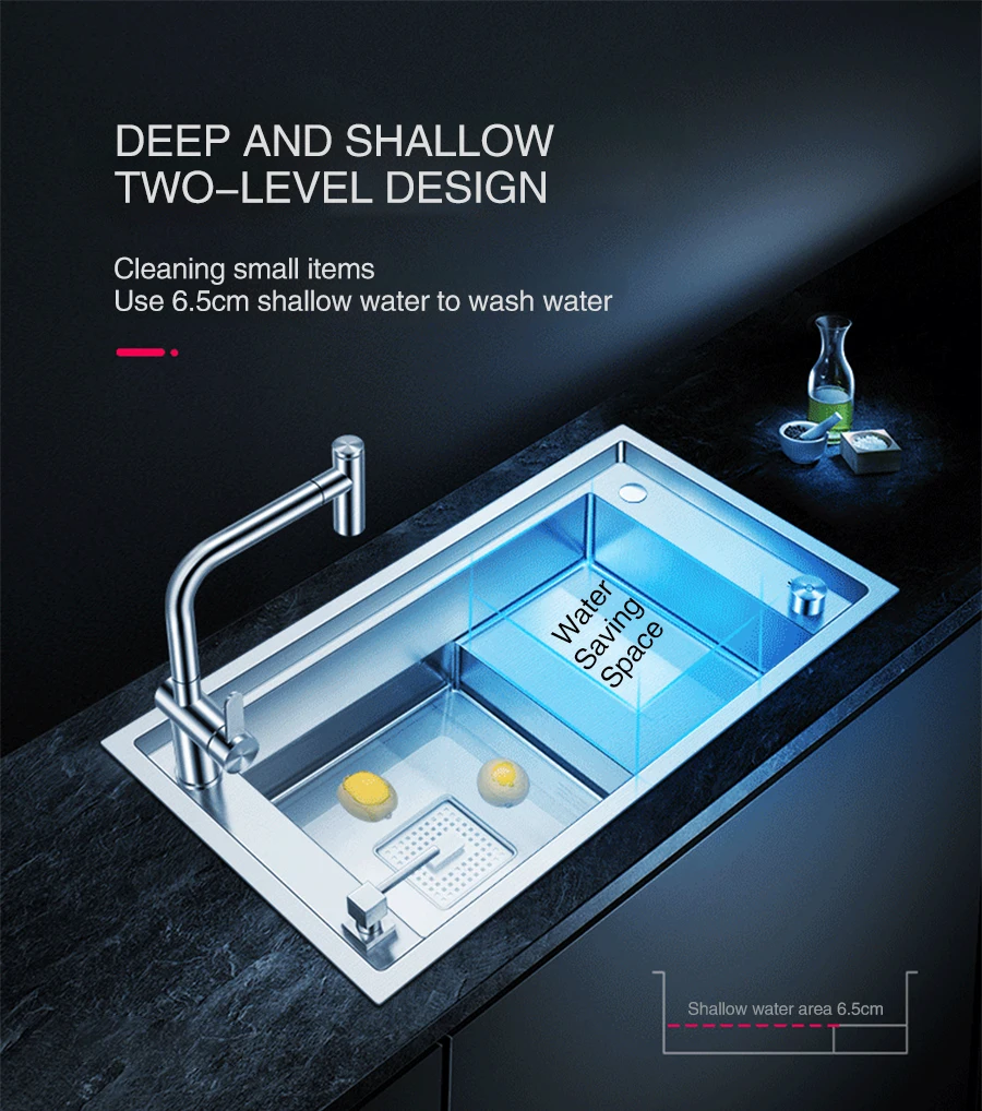 Luxury Stepped Sink 304 Stainless Steel Kitchen Sink 4mm Thickness