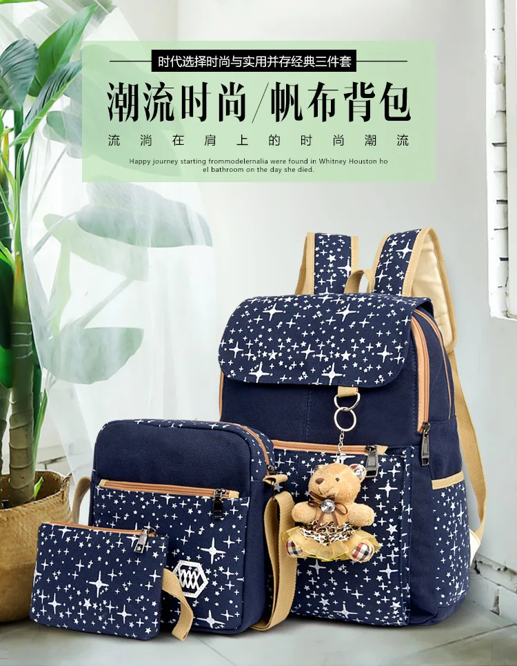 

Korean-style Backpack Women's Fashion Middle School Students School Bag Cute Canvas Printed Backpack Casual Street College Style