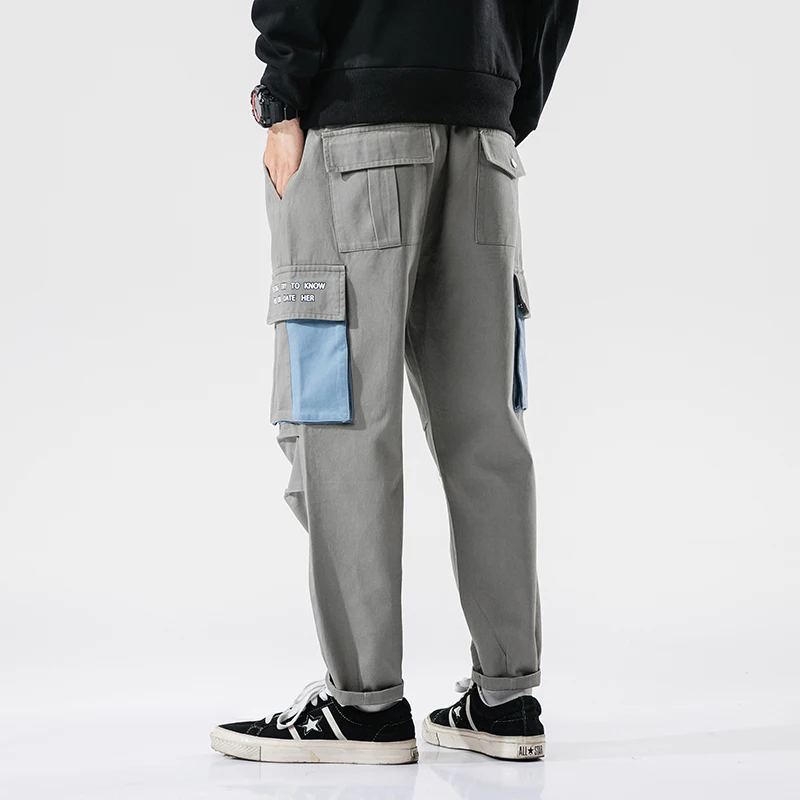 Yasword Men Pants Trousers Straight Ankle-Length Solid Color Casual Fashion Loose Male Elastic Waist Clothing Streetwear