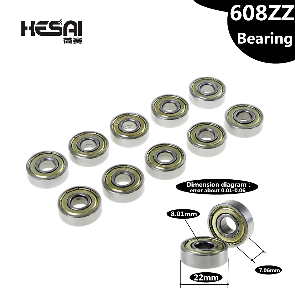 Ball Bearings 10PCS Double Shielded Miniature High-carbon Steel Single Row 608ZZ ABEC-5 Deep Groove Ball Bearing 8*22*7 8x22x7 MM 608 ZZ