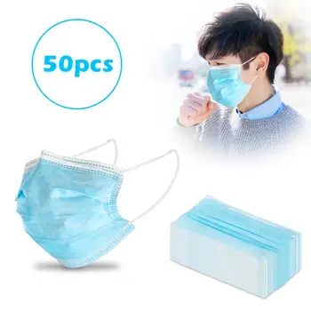 

50pcs 3-Ply Disposable Face Mask With Elastic Earloop Anti-Dust Dustproof Face Mouth Masks Facial Protective Cover Masks