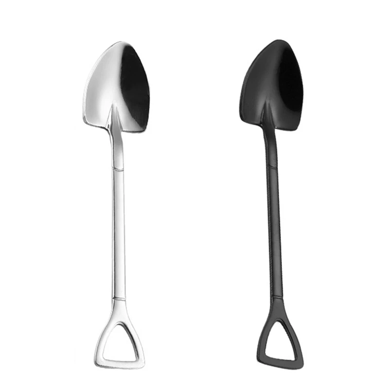 

2pcs Creative Stainless Steel Small Shovel Spoon Design Gold-Plated Tableware Coffee Spoon Ice Cream Soup Honey Spoon