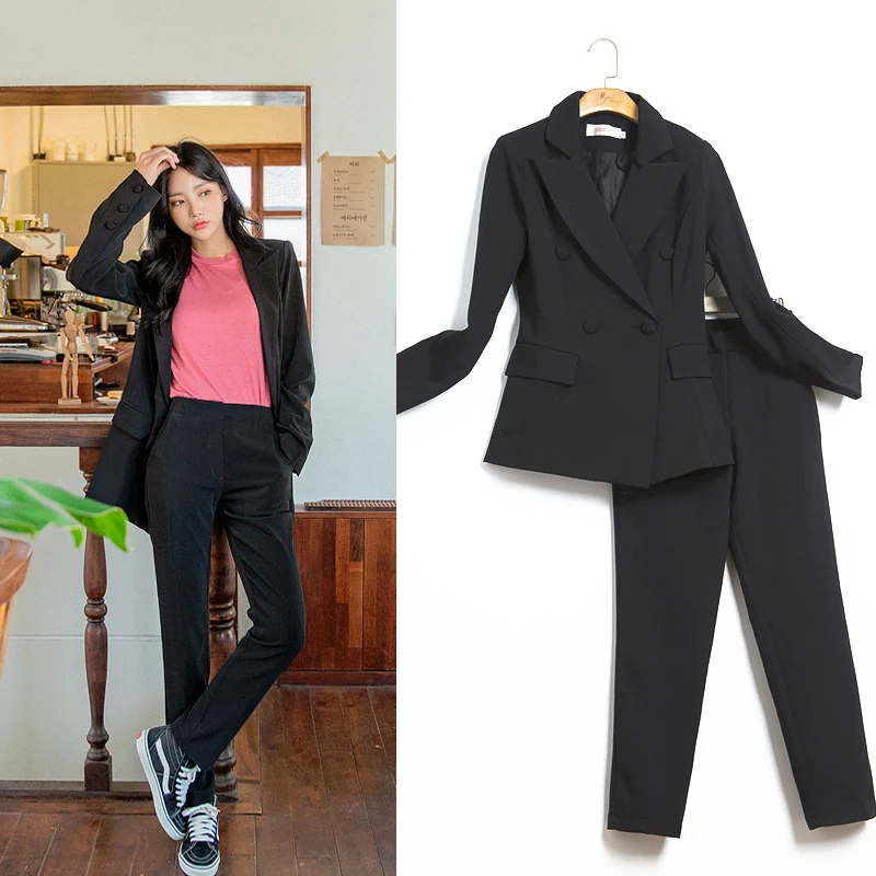 

Suit female suit female 2020 spring new style temperament fashion loose jacket trousers two-piece solid color wild thin women's