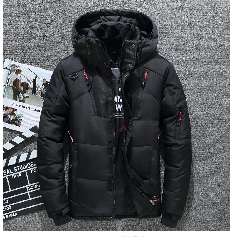 Winter Warm Men's Jacket Coat White Duck Down Parka Thick Puffer Stand Thick Hat High Quality Overcoat Fashion Down Jacket Male down parka