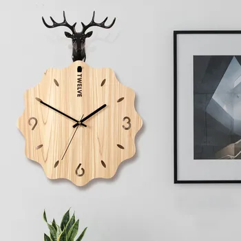 

Creative Modern Minimalist Nordic Style Wooden Silent Wall Clock Living Room Home Decoration Wall Hanging Deer Head Quartz Clock