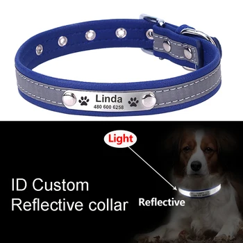 

HEYPET Reflective Leather Personalized Engraved Dog Collar Custom Puppy Cat Pet Collars ID Tag For For Small Medium Dogs