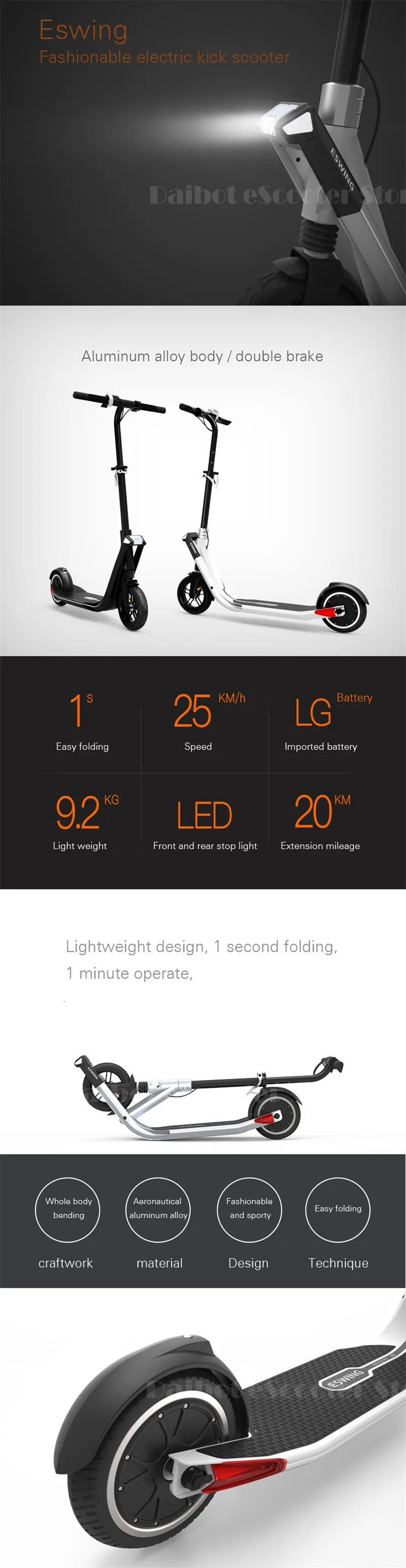 Daibot Electric Scooter 250W Two Wheel Self Balancing Scooters 8 inch 36V Foldable Electric Skateboard Scooter For Adults (8)
