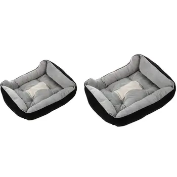 

2 Pcs Extra Large Washable Pet Dog Puppy Cat Bed Cushion Soft Mat Warmer Basket Color:Black Size:S & XL