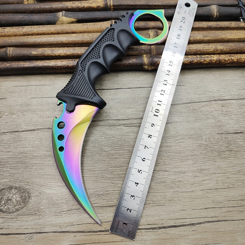 Утолщенный нож Karambit из нержавеющей стали CS GO, интегрированный нож с ручкой для шеи, настоящий Походный нож, наружный нож для повседневного использования, ручные инструменты - Цвет: Fade color