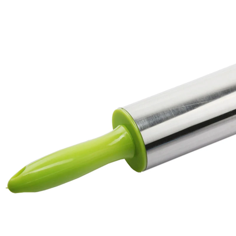 Hot 1Pc Stainless Steel Fondant Rolling Pin Cake Decoration Dough Roller Plastic Round Handle Baking Tools