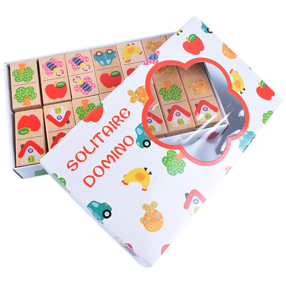 low cost  28Pcs/Set Wooden Fruit Car Pairing Domino Puzzle Blocks Children Educational Toy Kid Gift