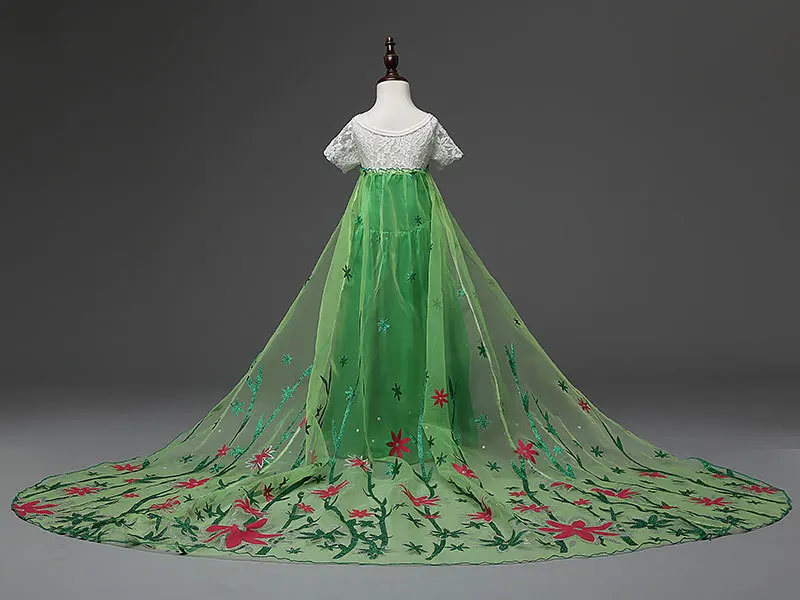AmzBarley Elsa платье принцессы свадебное короткий рукав кружево шоу А-силуэта платья Зеленый принт шлейф