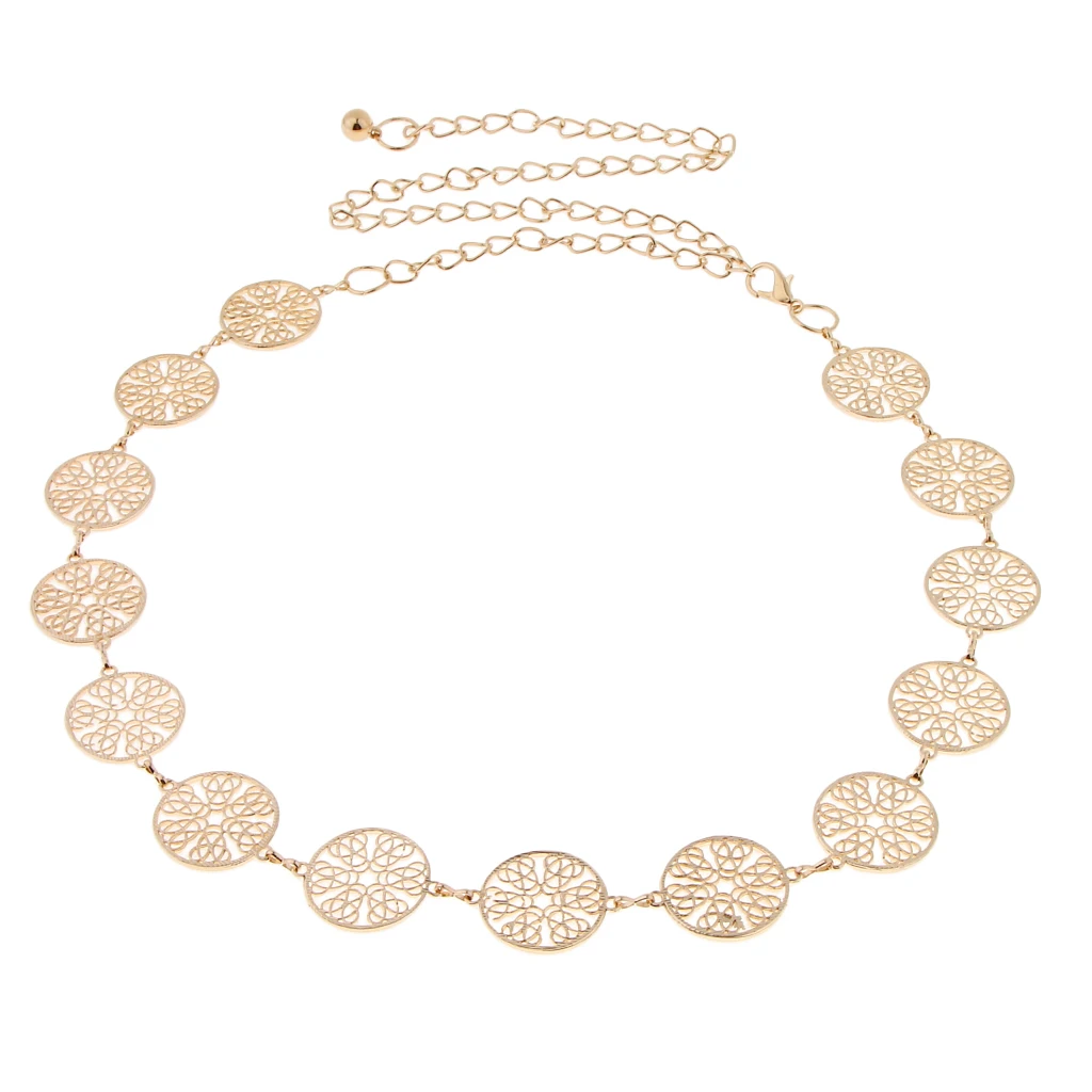 Vintage Waistband Metal Waist Chain Belt Wide Gold Coins Tassel Band Women