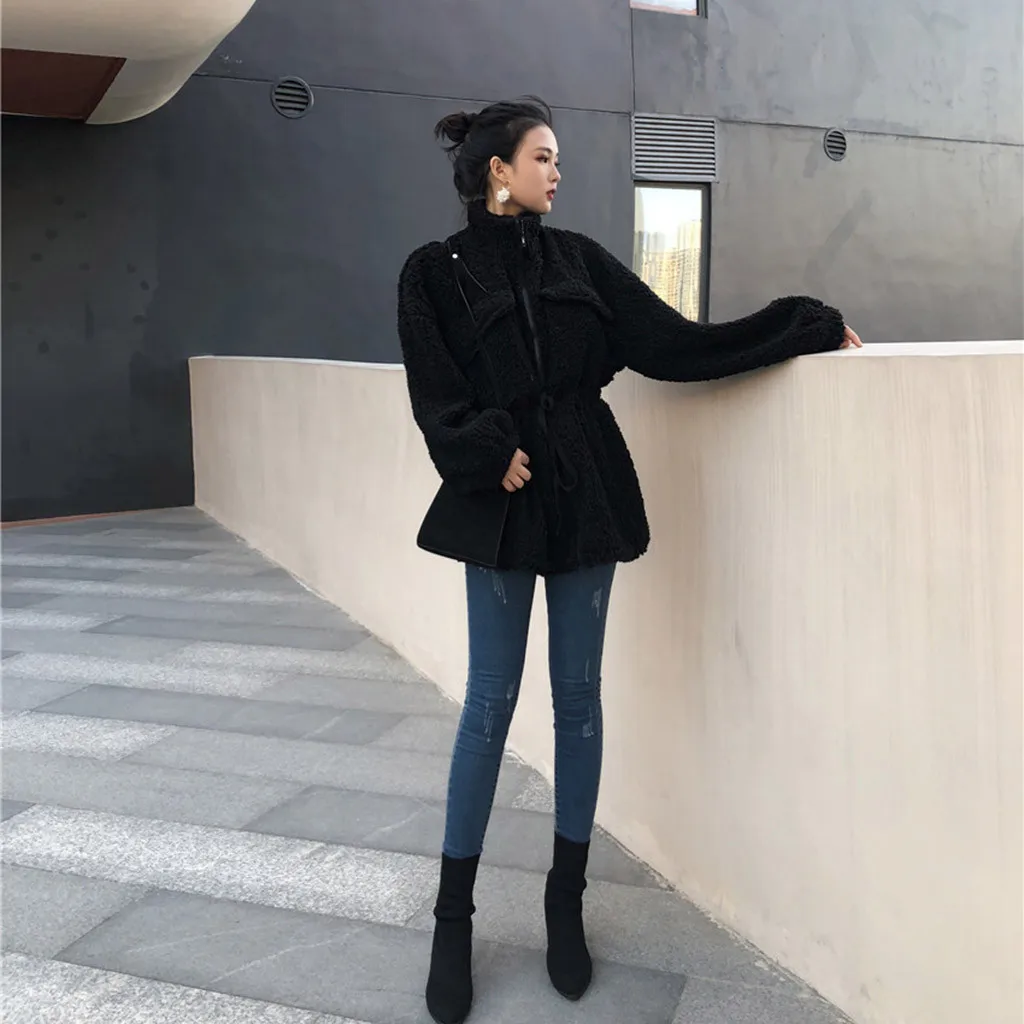 Chaquetas mujer, зимнее пальто для женщин, теплое, из овечьей шерсти, с рукавами-фонариками, на завязках, длинное пальто, abrigos mujer invierno casacos